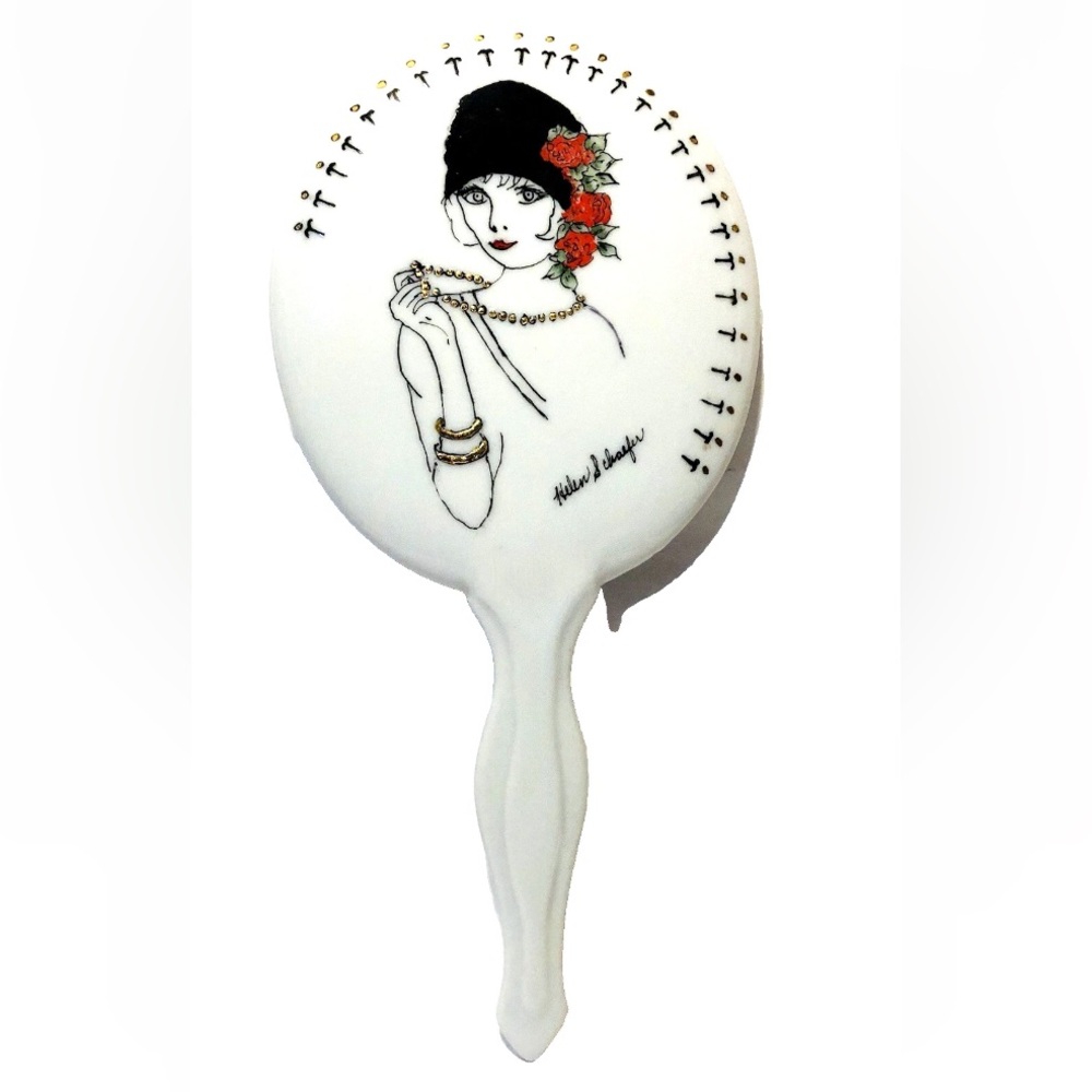 Vintage Vanity Mirror Porcelain Hand Painted Art Deco Flapper Girl Signed